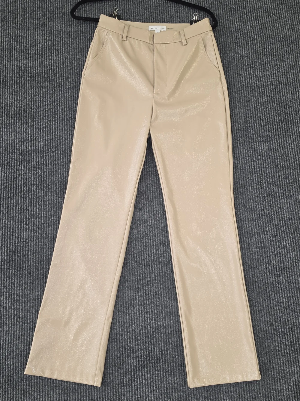 GREY LAB Beige Straight-Leg Shiny Pants - Picture 4 of 9